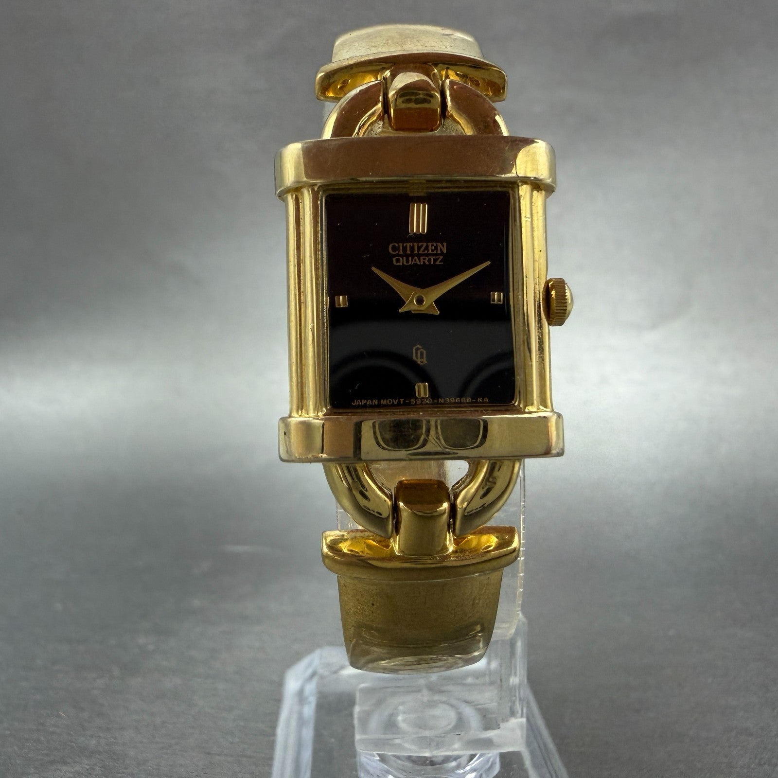 Citizen CQ Tank Watch Women 19mm Black Dial Gold Tone 5920-S48465 New Battery5