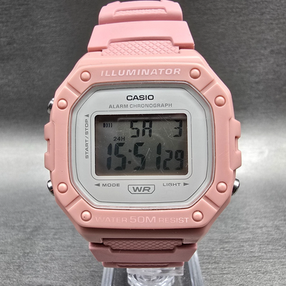 Casio Illuminator W-218H Digital Watch Men 43mm White Pink Chrono Alarm New Batt0
