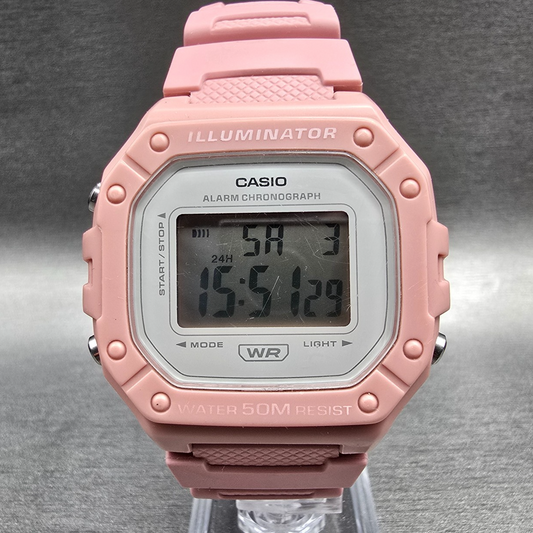 Casio Illuminator W-218H Digital Watch Men 43mm White Pink Chrono Alarm New Batt0