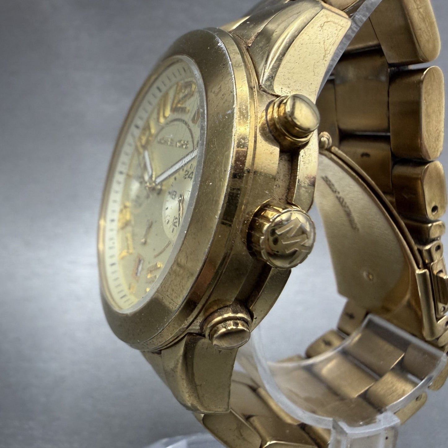 Michael Kors Mercer Watch 42mm Women Champagne Dial Gold Tone Chrono New Batt2