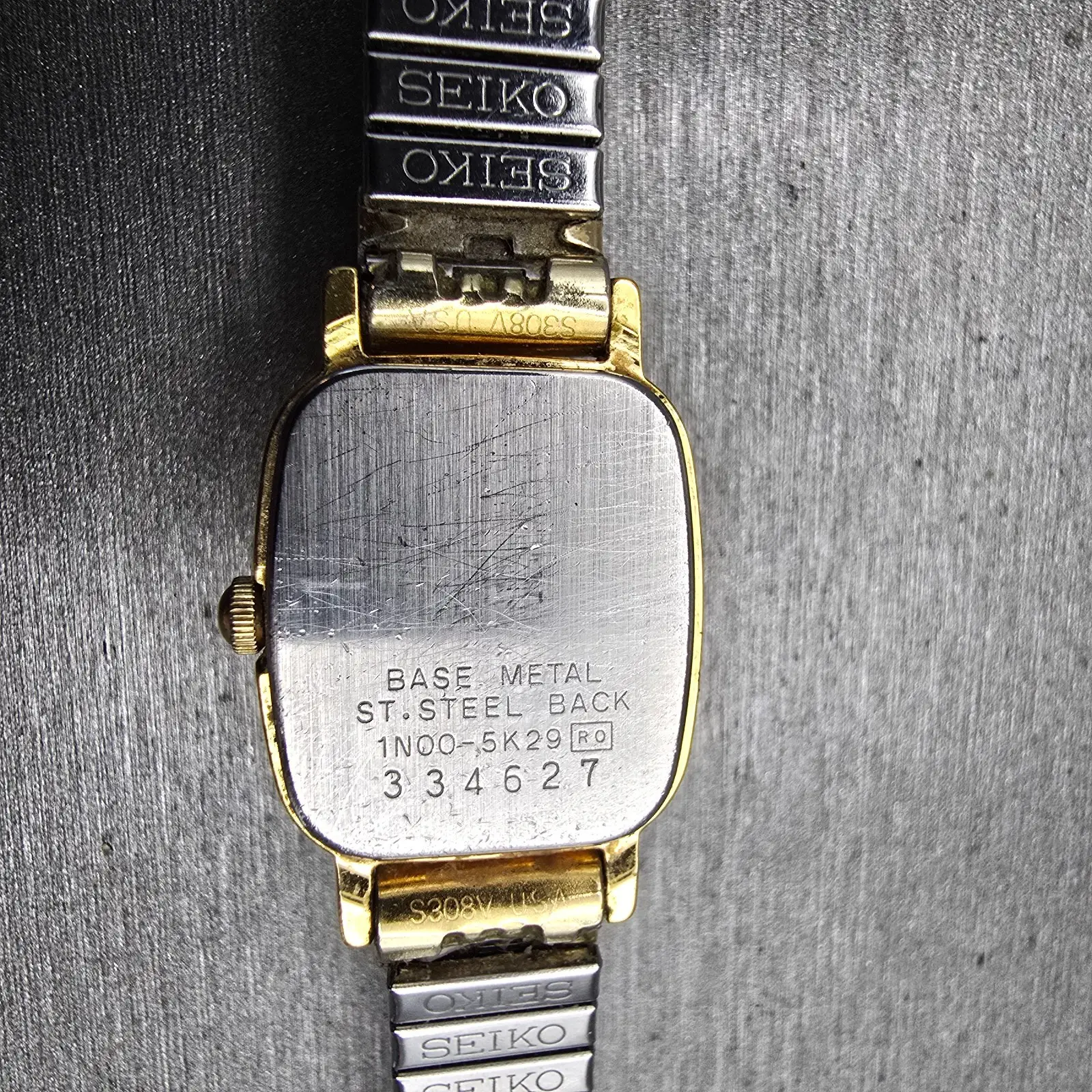 Seiko Watch Women 17mm Gold Dial Gold Tone Rectangle 1N00-5K29 New Battery VTG G10
