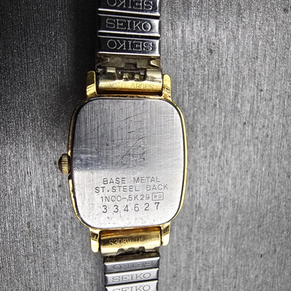 Seiko Watch Women 17mm Gold Dial Gold Tone Rectangle 1N00-5K29 New Battery VTG G10