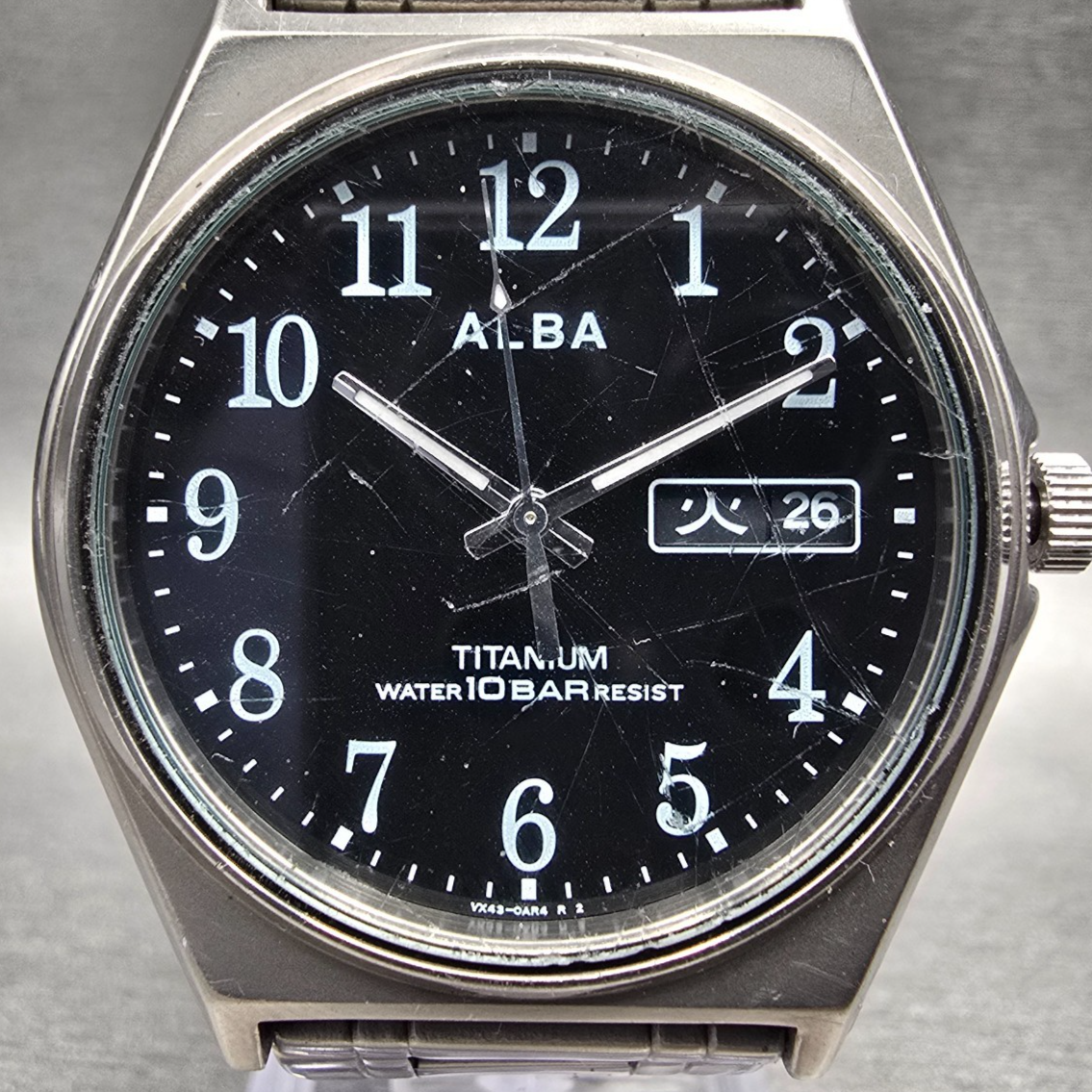Seiko Alba Watch Men 36mm Black Dial Titanium Daydate Round VX43-0AG0 New Batt1