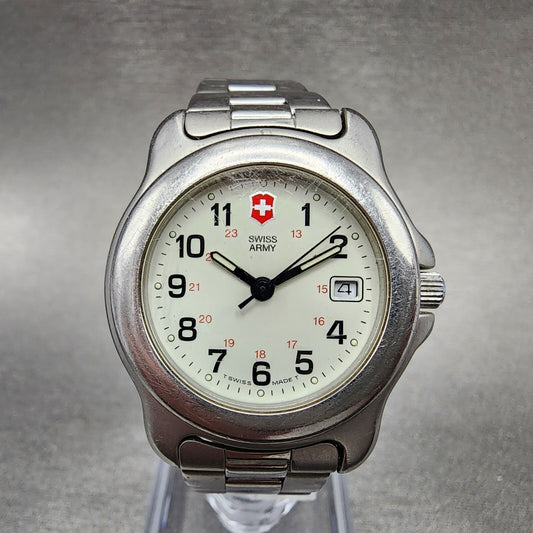 Victorinox Swiss Army Officer Watch Women 30mm White Dial Silver Date Runs B1230