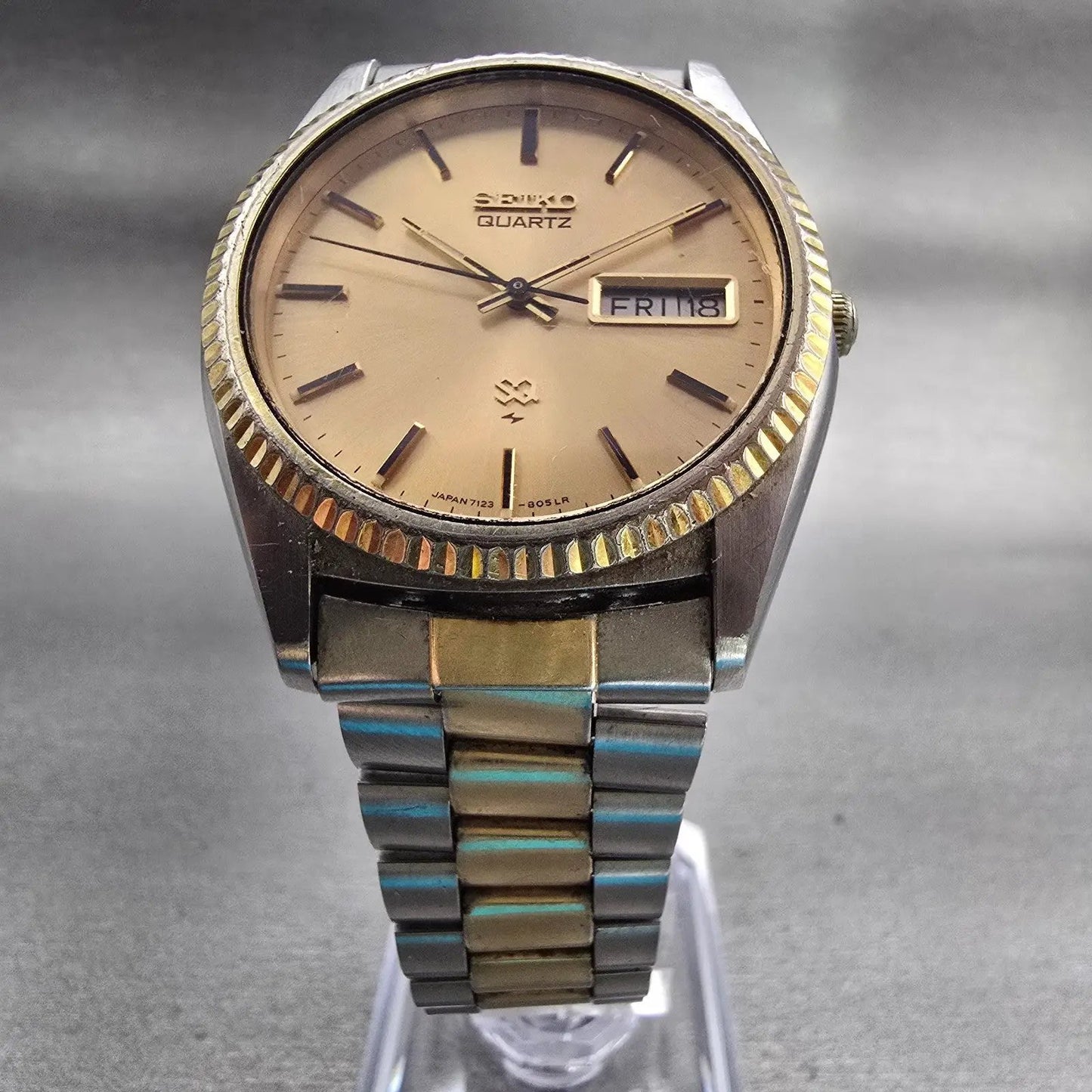 Seiko President Watch Men 36mm Gold Dial Two Tone Daydate 7123-8050 New Battery5