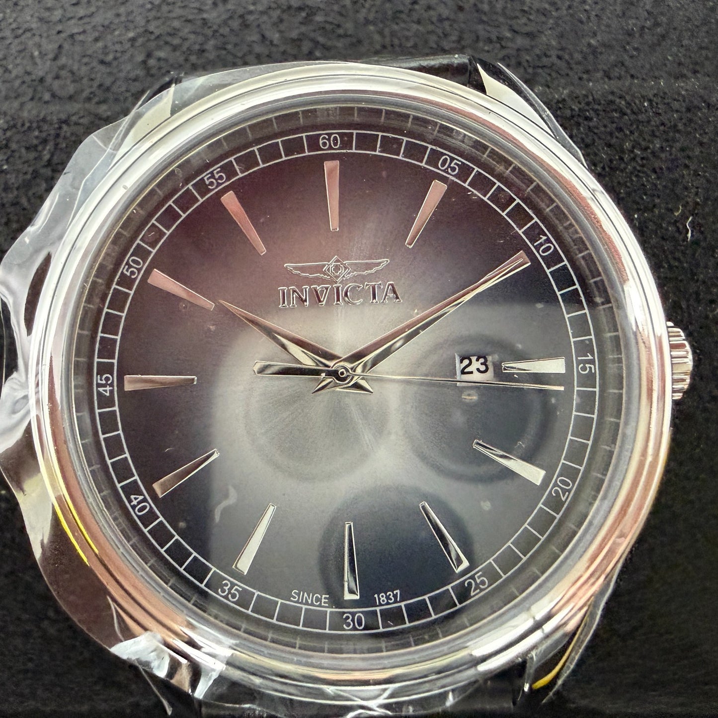 Invicta Celestial Watch Men 43mm Black Dial Silver Date Round Leather 478161