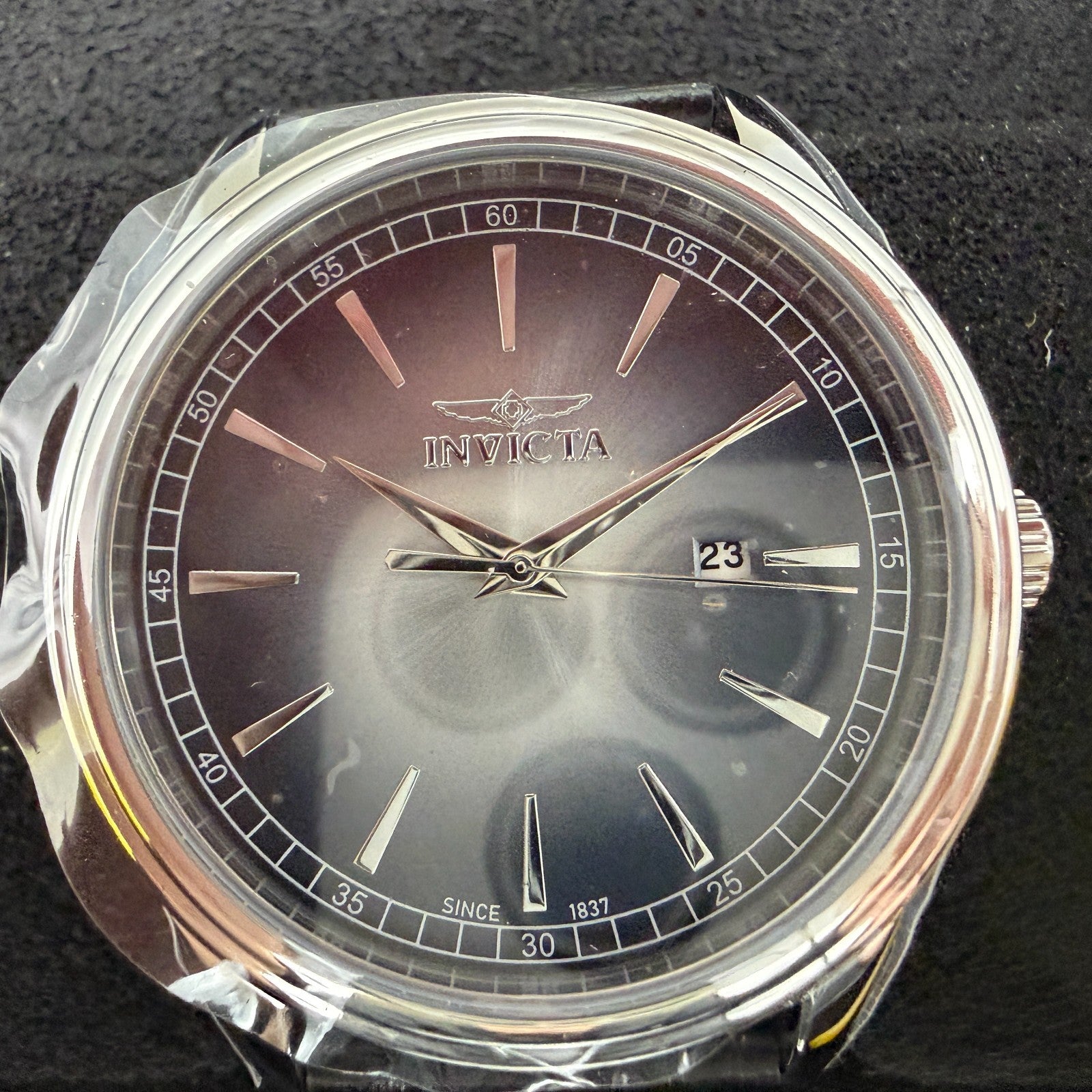 Invicta Celestial Watch Men 43mm Black Dial Silver Date Round Leather 478161