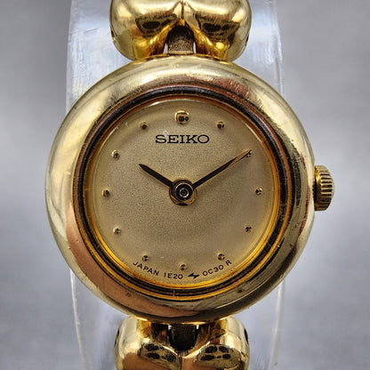 Seiko Heart Watch Women 16mm Champagne Dial Gold Tone 1e200d30 New Battery1
