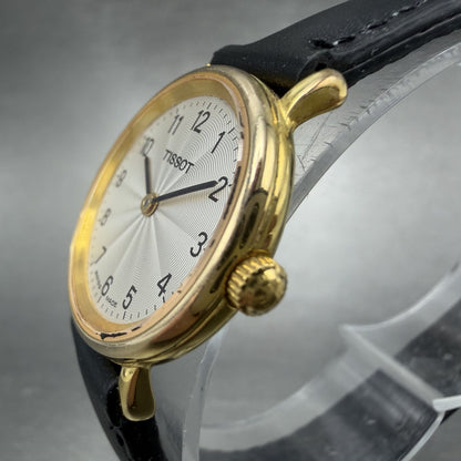 Tissot Watch Women 24mm White Dial Gold Tone Round Leather Band T852K New Batt2