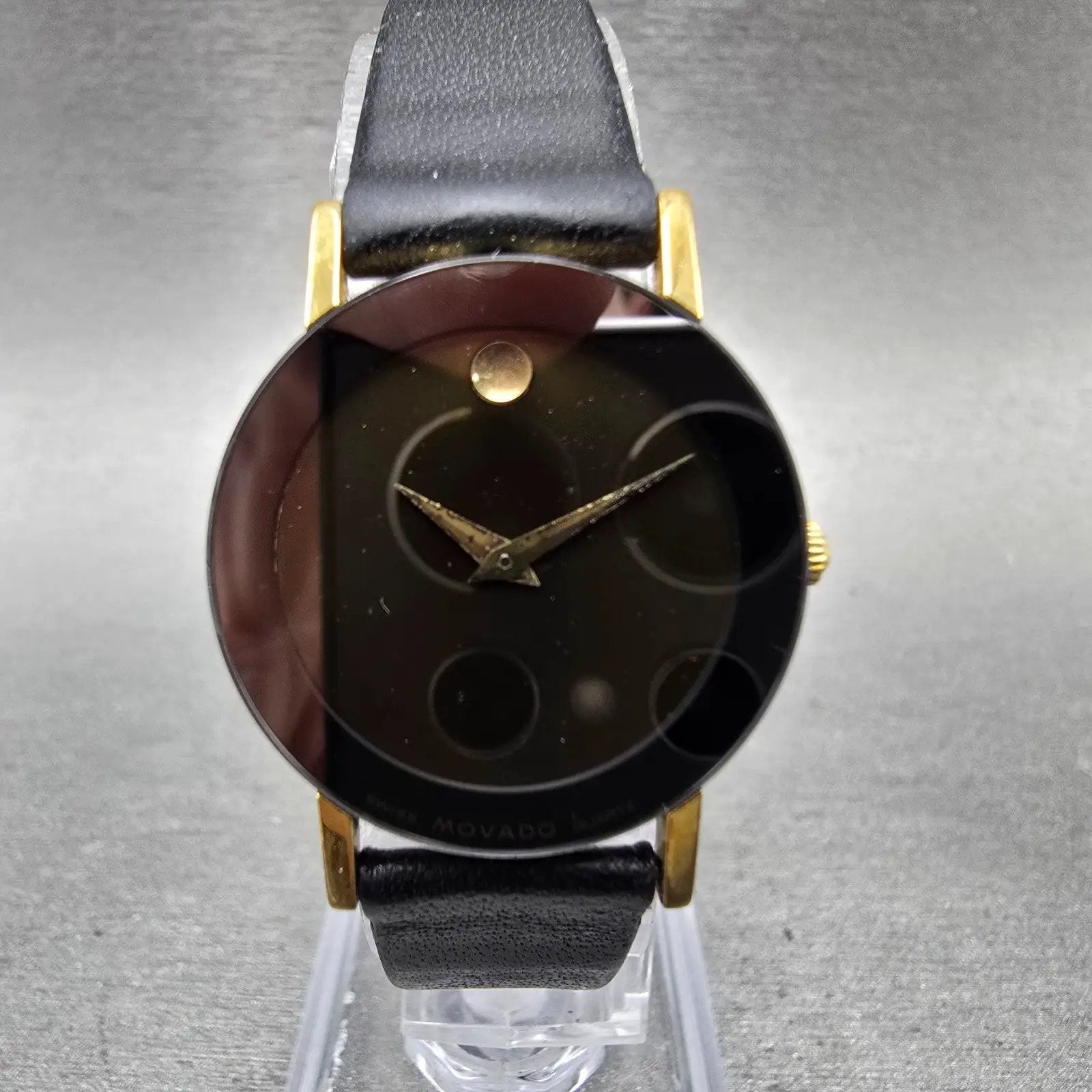 Movado Museum Watch Women 25mm Black Dial Gold Tone Round 87-24-855 New Battery0