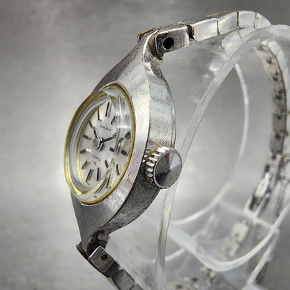 Seiko Solar Watch Women 14mm Silver Dial White Gold Plated Oval Manual Wind Runs
