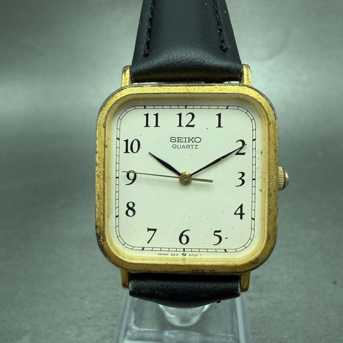 Seiko Tank Watch Men 27mm White Dial Gold Tone Square 6531-5130 New Battery VTG80
