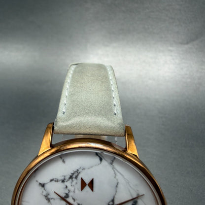 MVMT Boulevard Watch Women 38mm White Stone Dial Rose Gold Leather New Battery O4