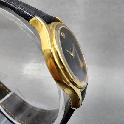 Movado Museum Watch Women 28mm Black Dial Gold Tone Round 87 E4 0823 New BattABC4