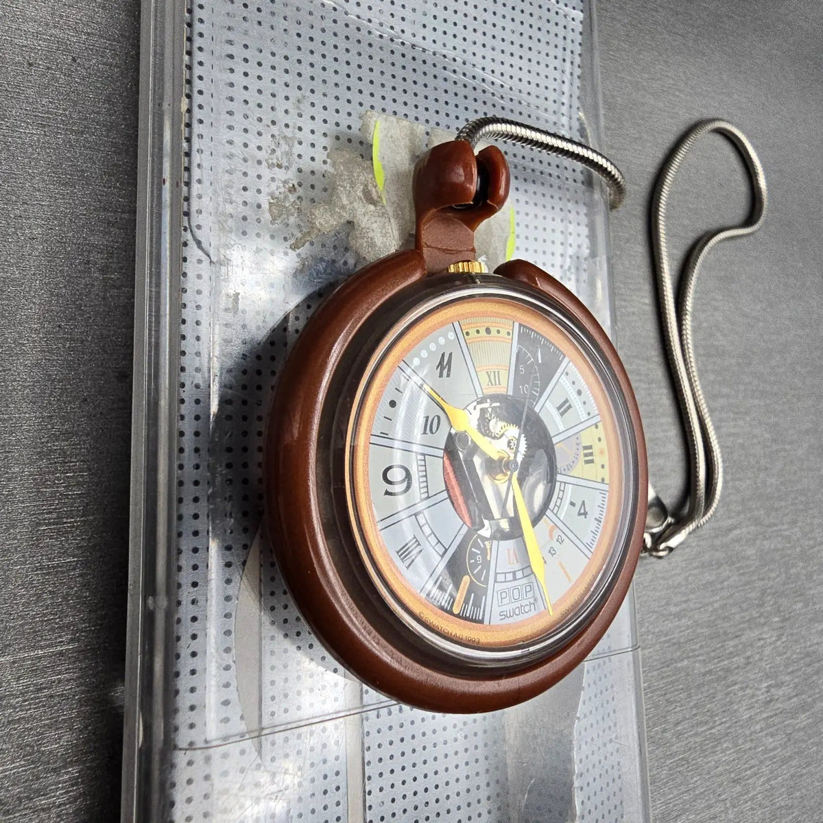 Swatch Pocket Watch Mix Watch Men 47mm White Dial Brown Tone PPK101 New Battery2