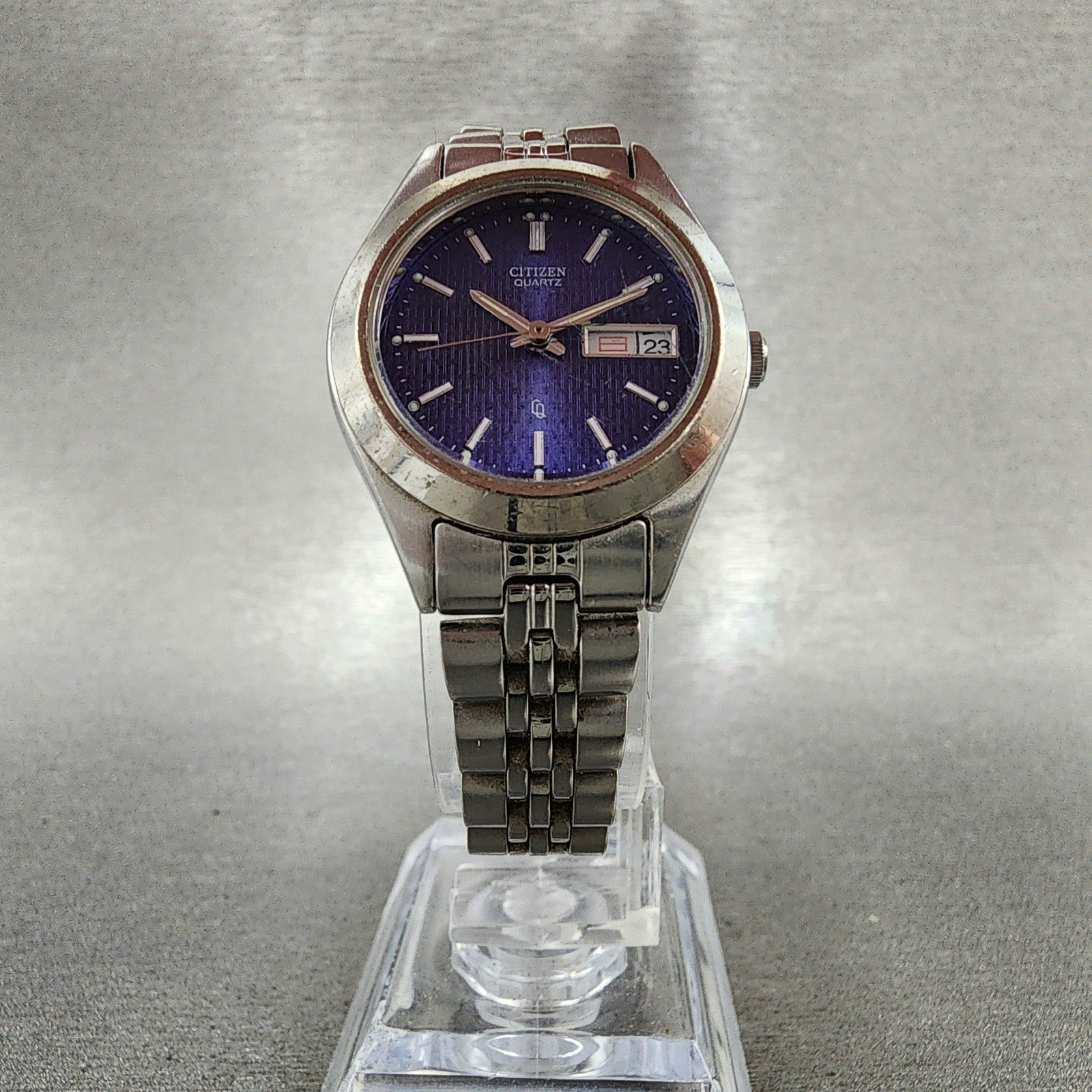 Citizen CQ Watch Women 26mm Blue Dial Silver Tone Daydate Round New Battery5