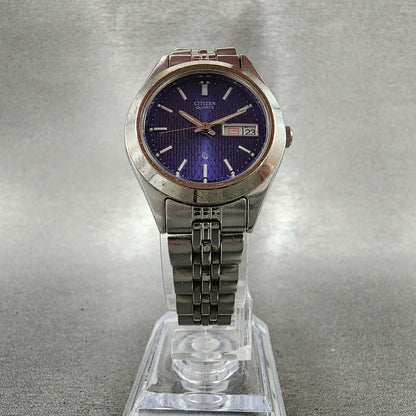 Citizen CQ Watch Women 26mm Blue Dial Silver Tone Daydate Round New Battery5