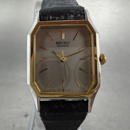 Seiko Tank Watch Women 20mm Silver Dial Two Tone Rectangle 7321-5240 New Battery1