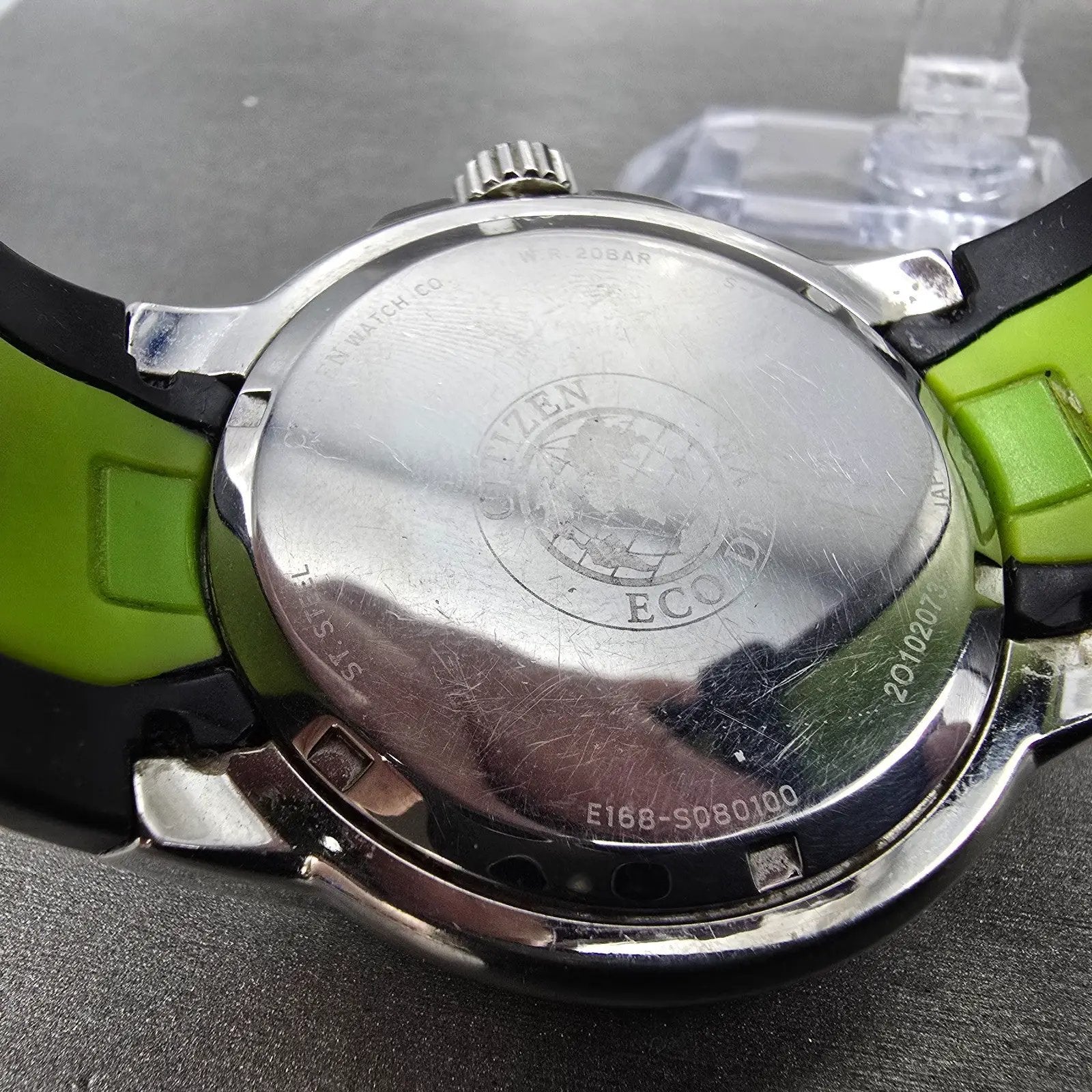 Citizen Eco-Drive Dive Watch Men 46mm Black Dial Steel Green E168-S080100 Runs9