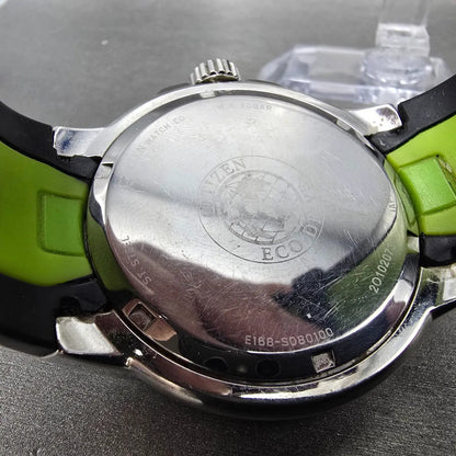Citizen Eco-Drive Dive Watch Men 46mm Black Dial Steel Green E168-S080100 Runs9