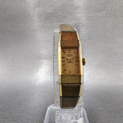 VTG Seiko Watch Women 12mm Gold Dial Gold Tone Rectangle 13205049 New Battery5