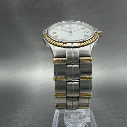 Wittnauer Watch Men 35mm White Dial Two Tone Date Round JV8245 9514 New Battery5