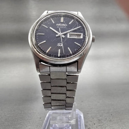 Seiko SQ Watch Men 34mm Blue Dial Silver Tone Daydate Round 8C23-6010 New Batt5