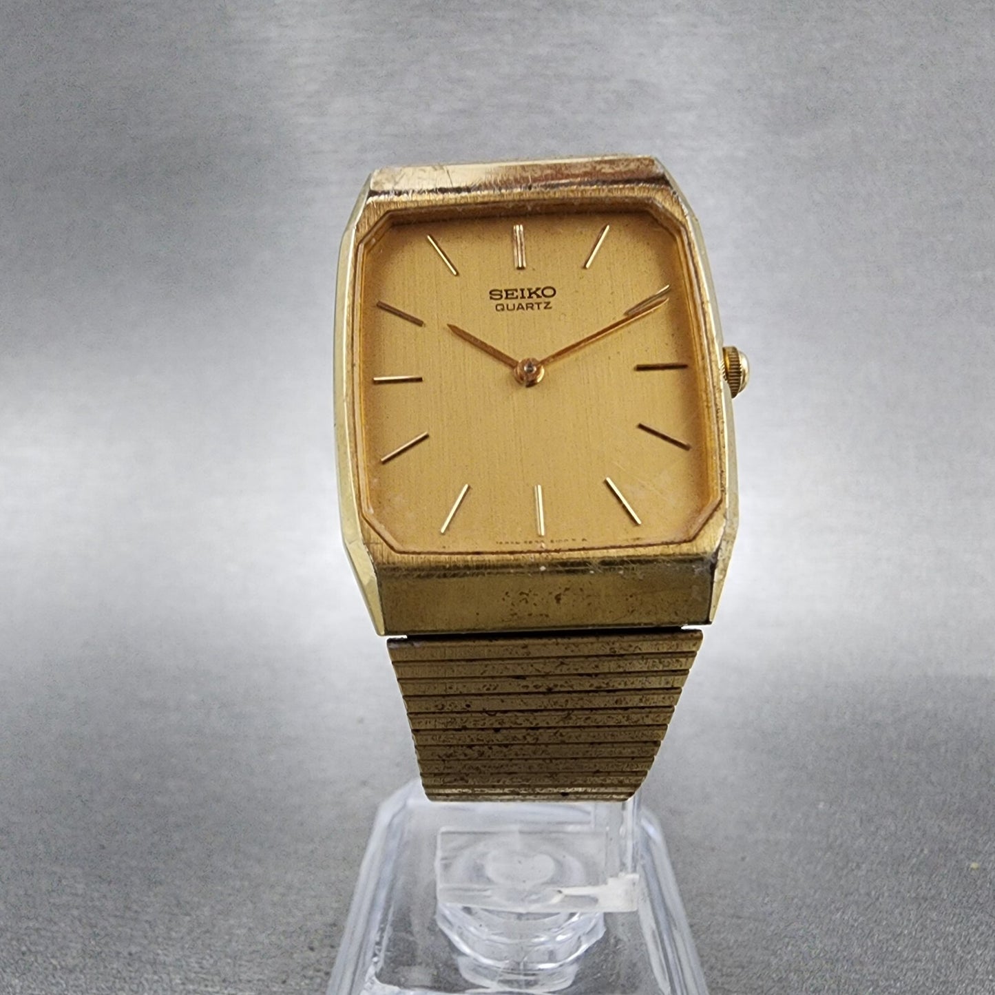 Seiko Tank Watch Men 26mm Gold Dial Gold Tone Rectangle 65305080 PARTS6
