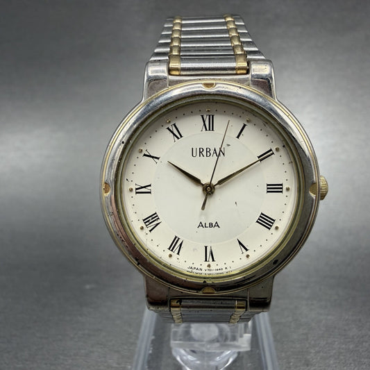 Seiko Alba Urban Watch Men 31mm White Dial Two Tone Round V701-1390 New Battery0