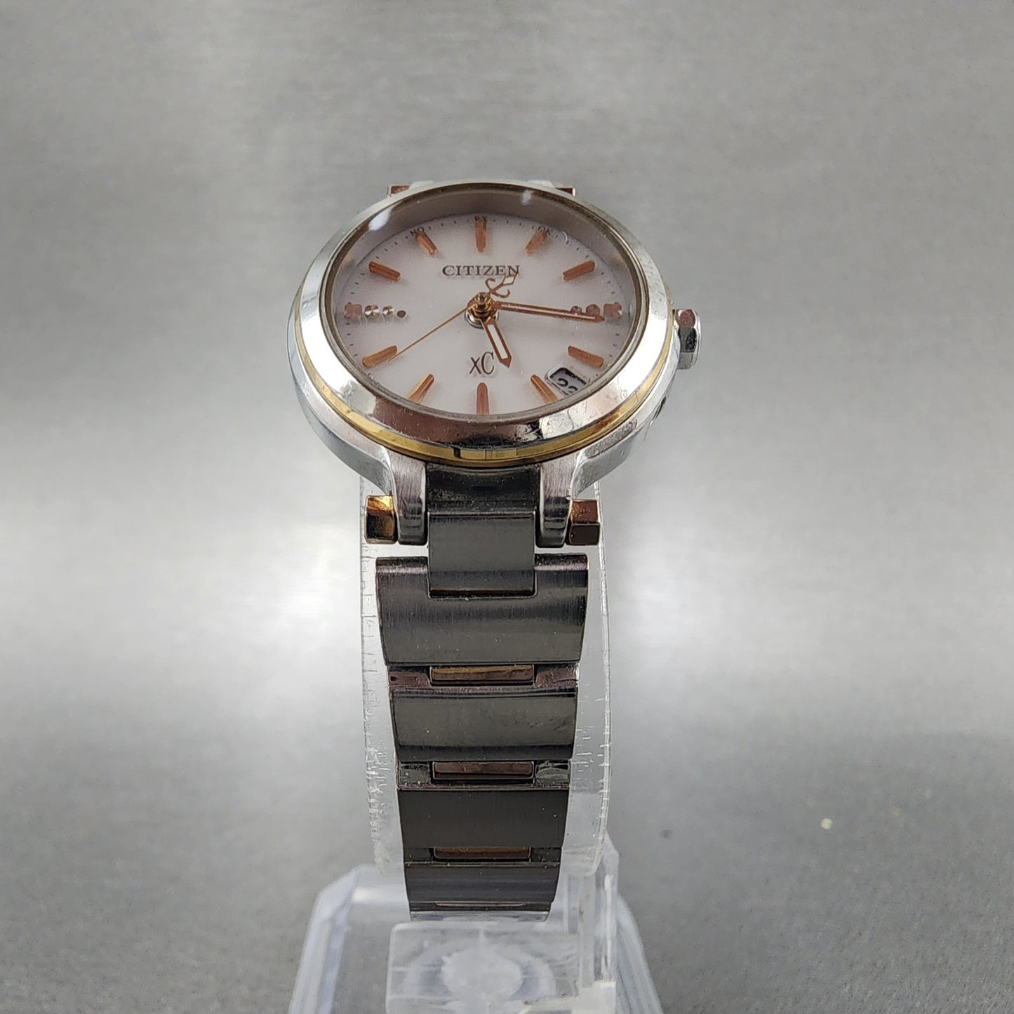 Citizen EcoDrive XC Watch Women 25mm White Dial Steel Date Round Atomic Works6