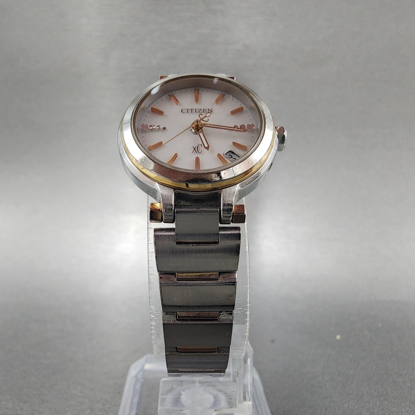 Citizen EcoDrive XC Watch Women 25mm White Dial Steel Date Round Atomic Works6