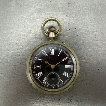 Longines Pocket Watch 49mm Black Dial Silver Case Round Manual Wind Runs VTG0