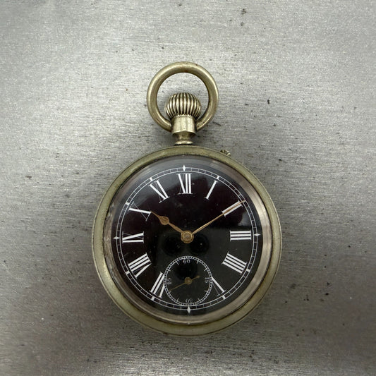Longines Pocket Watch 49mm Black Dial Silver Case Round Manual Wind Runs VTG0