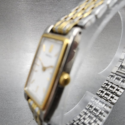 Seiko Tank Watch Women 13mm White Dial Two Tone Rectangle 2e207021 New Battery2