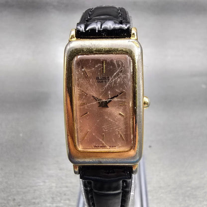 Seiko Watch Women 17mm Rose Gold Dial Gold Tone Rectangle 1N00-5C99 New Battery0