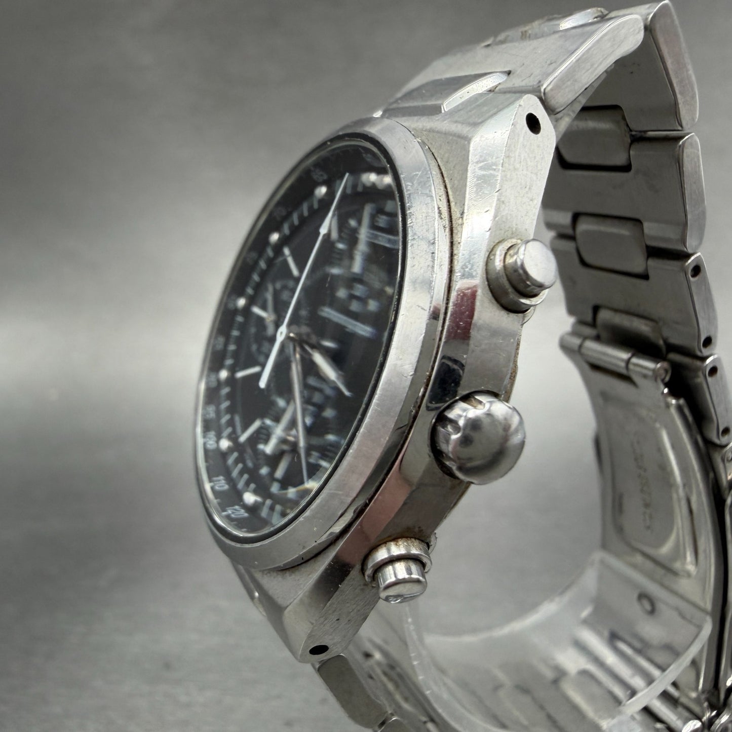 Seiko Chronograph Watch Men 36mm Black Dial Silver Tone Date 7T62-0AA0 PARTS3