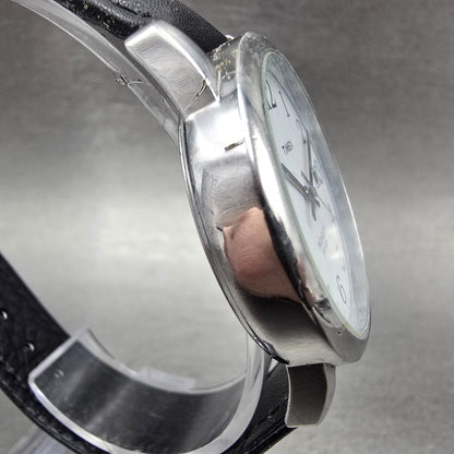 Timex Easy Reader Watch Men 35mm White Dial Silver Tone Date Round New Battery W3
