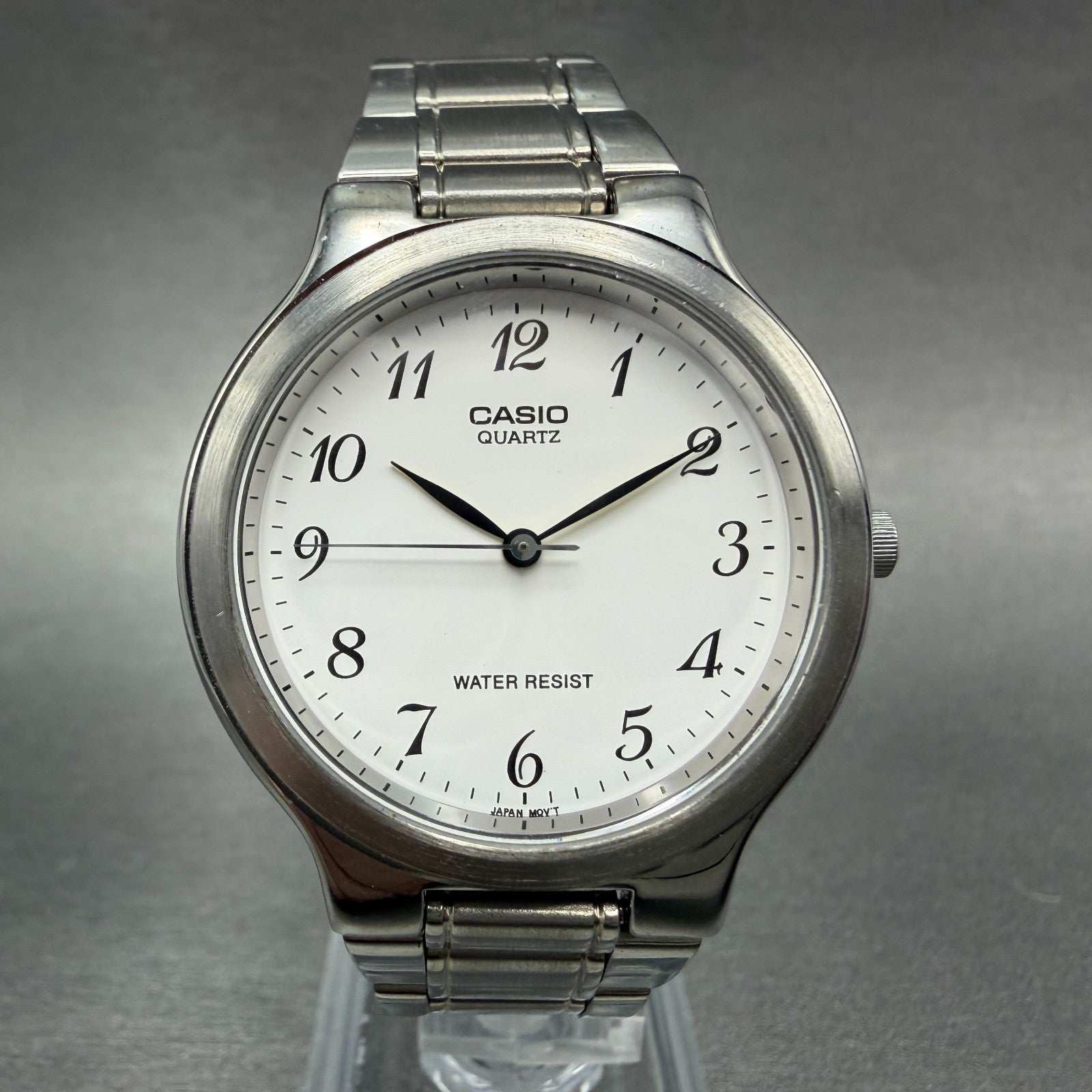 Casio Watch Men 36mm White Dial Silver Tone Round MTP1131 New Battery Bracelet0