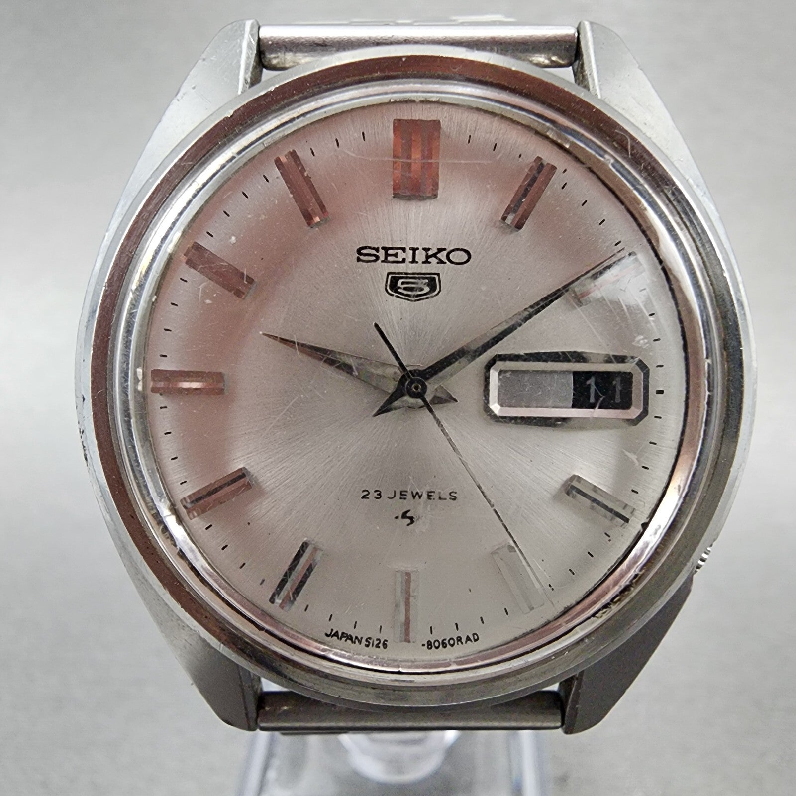 Seiko 5 Watch Men 37mm Silver Dial Silver Tone Daydate Automatic 51268060 PARTS2