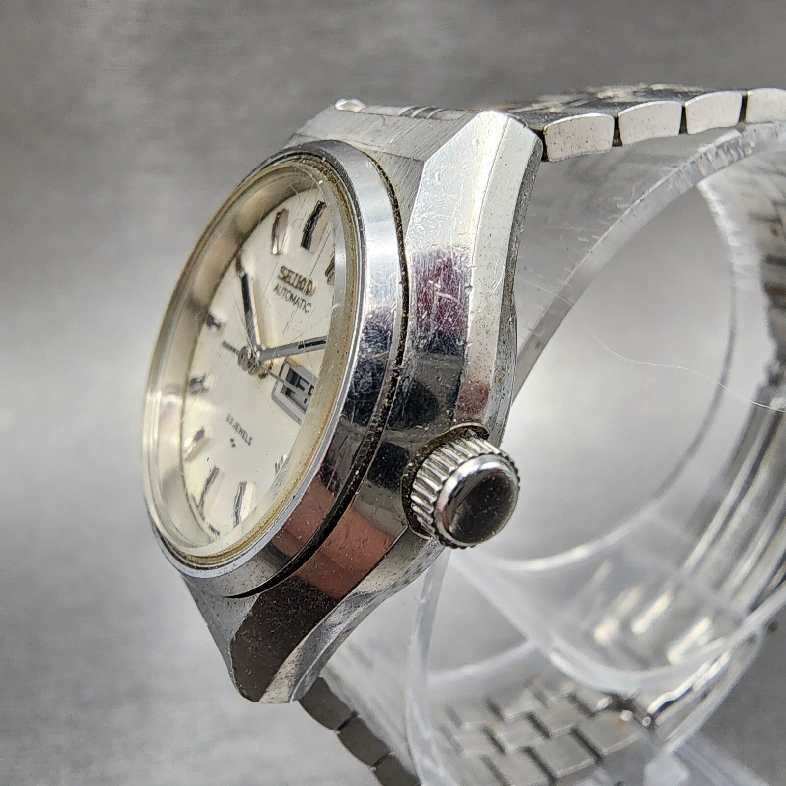 Seiko Automatic Watch Women 26mm White Dial Silver Tone Daydate Round Runs2