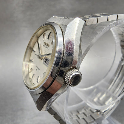 Seiko Automatic Watch Women 26mm White Dial Silver Tone Daydate Round Runs2