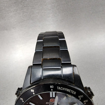 Casio Edifice Watch Men 41mm Black Dial Black Tone Date Round EQW550 PARTS4