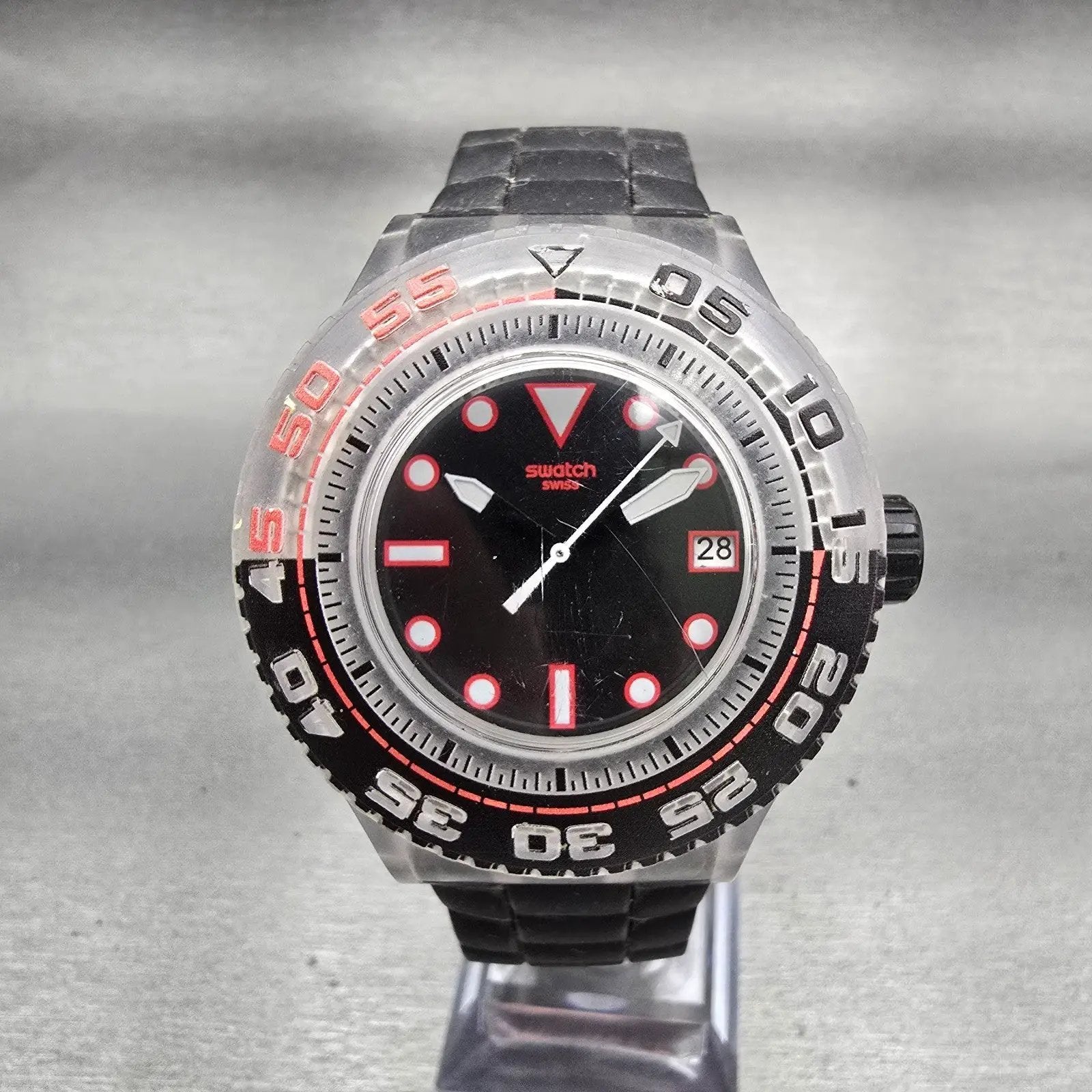 Swatch Scuba Libre Stormy watch Men 44mm Black Dial Clear Date SUUK400 New BattG0