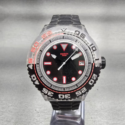 Swatch Scuba Libre Stormy watch Men 44mm Black Dial Clear Date SUUK400 New BattG0