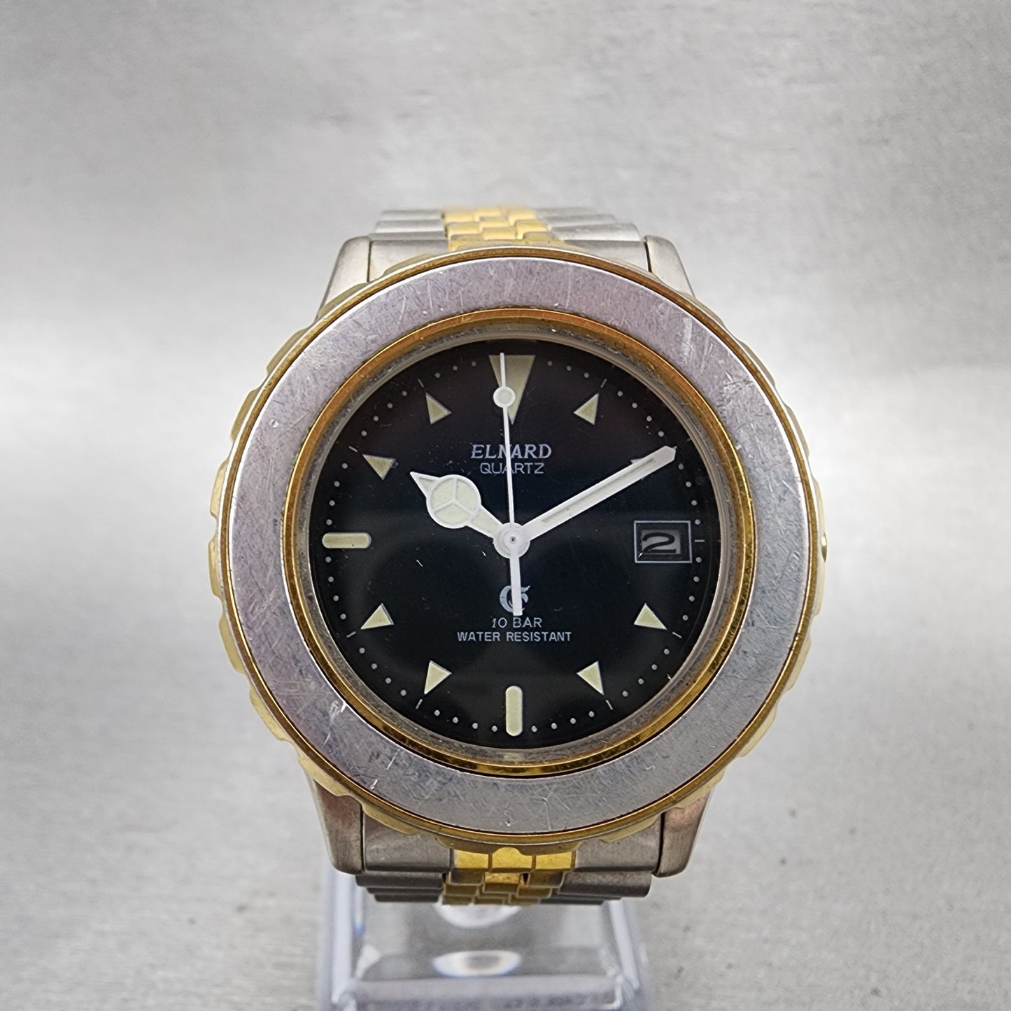 Elnard Dive Watch Men 36mm Black Dial Two Tone Date Round ED0002 New Battery0