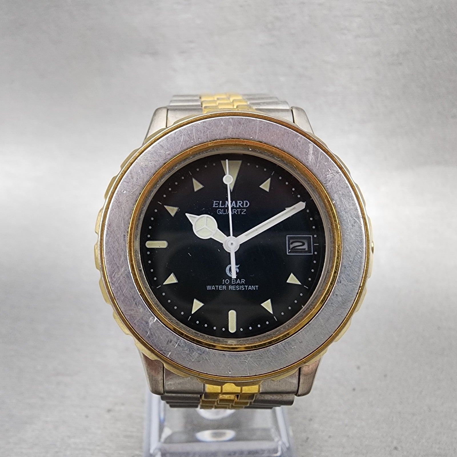 Elnard Dive Watch Men 36mm Black Dial Two Tone Date Round ED0002 New Battery0