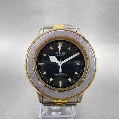 Elnard Dive Watch Men 36mm Black Dial Two Tone Date Round ED0002 New Battery0