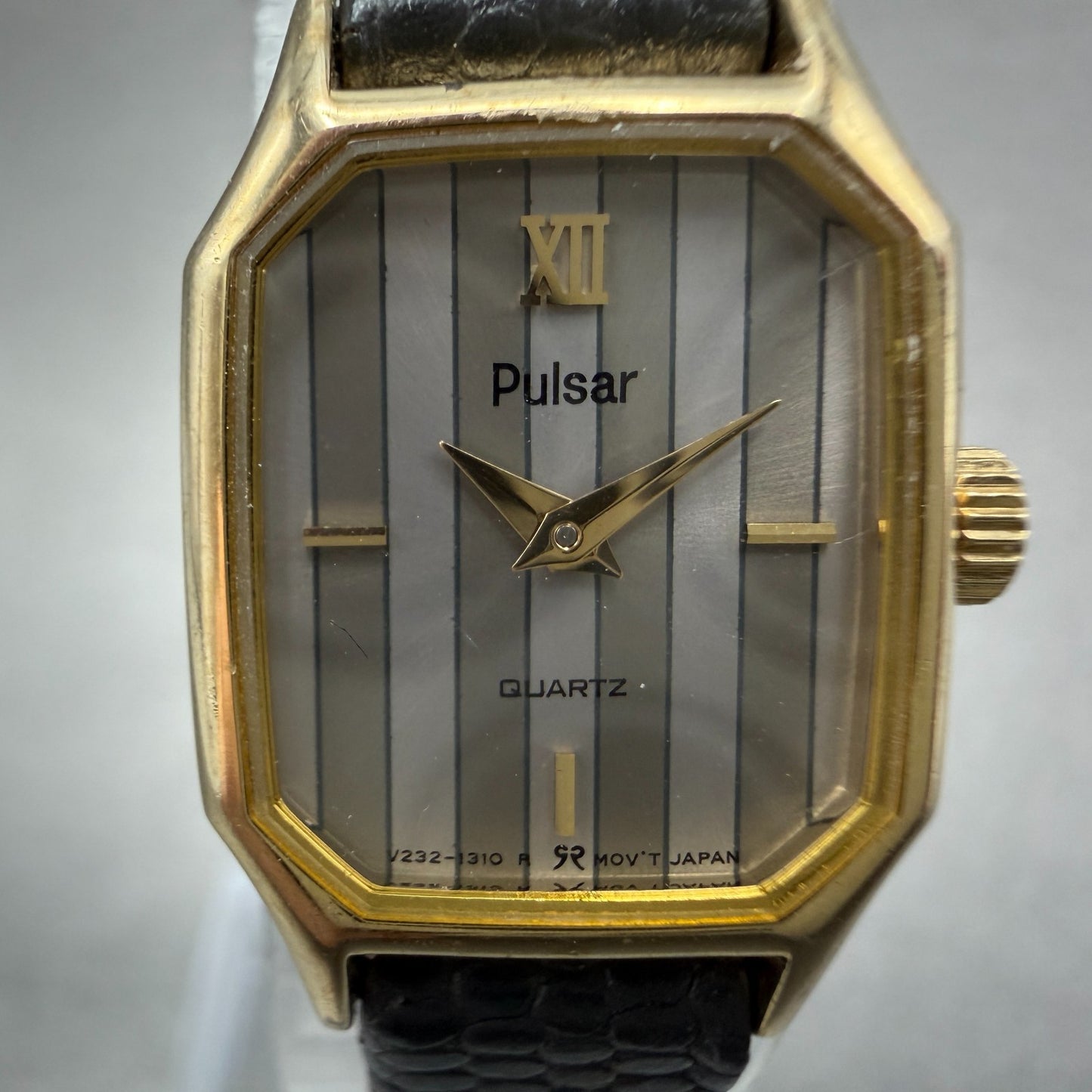 Pulsar Watch Women 16mm Silver Dial Gold Tone Octagon V232-5810 New Battery1