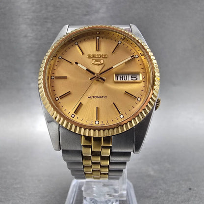 Seiko 5 Automatic President Watch Men 36mm Gold Dial Two Tone Daydate 7S26-05005