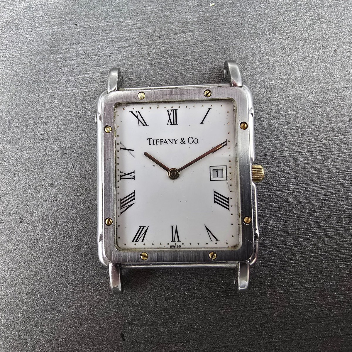Tiffany & Co. Alexis Barthelay Tank Watch Men 25mm White Dial Steel Date PARTS0